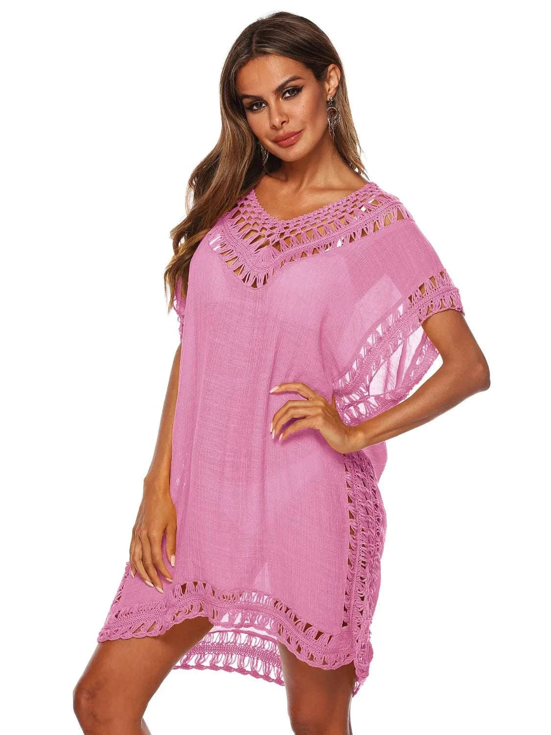 Bohemian Crochet Trim Beach Cover Up Dress WESTCLOSET