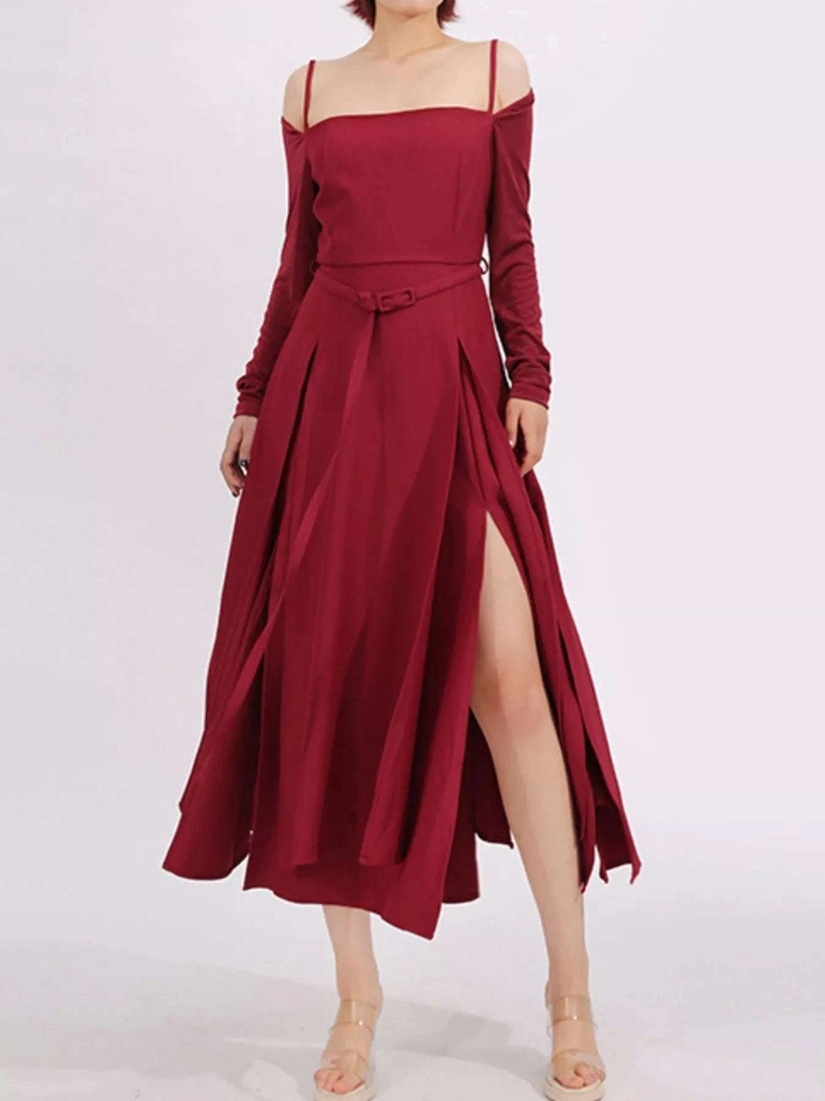 Slit Spaghetti Strap Long Sleeve Dress WESTCLOSET