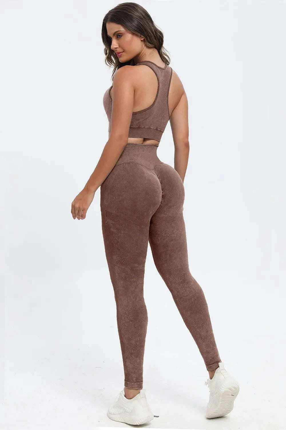 3 Piece Washed Square Neck Wide Strap Active Set WESTCLOSET