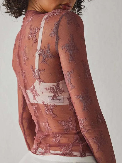 Lace Mock Neck Long Sleeve Blouse WESTCLOSET