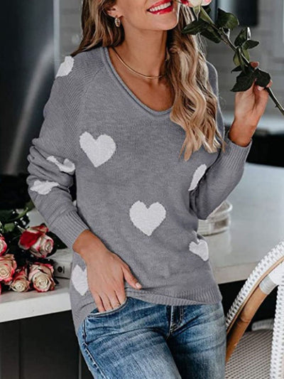 WestCloset Heart Scoop Neck Long Sleeve Sweater 