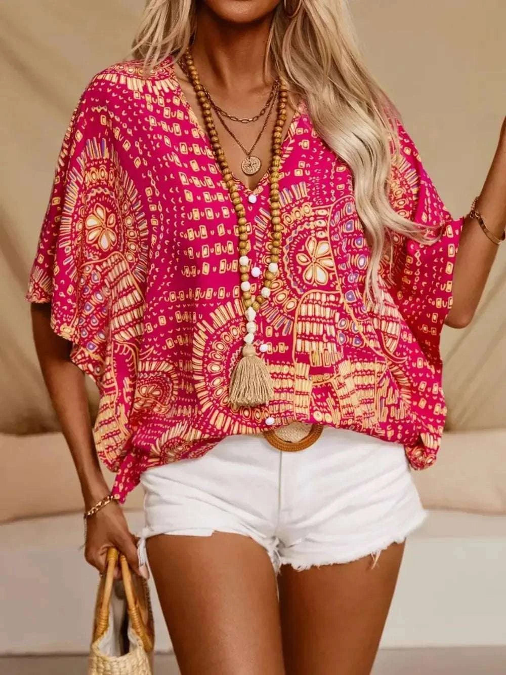 Printed V-Neck Half Sleeve Top WESTCLOSET