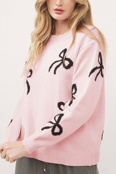WestCloset Bow Pattern Round Neck Loose Fit Sweater 
