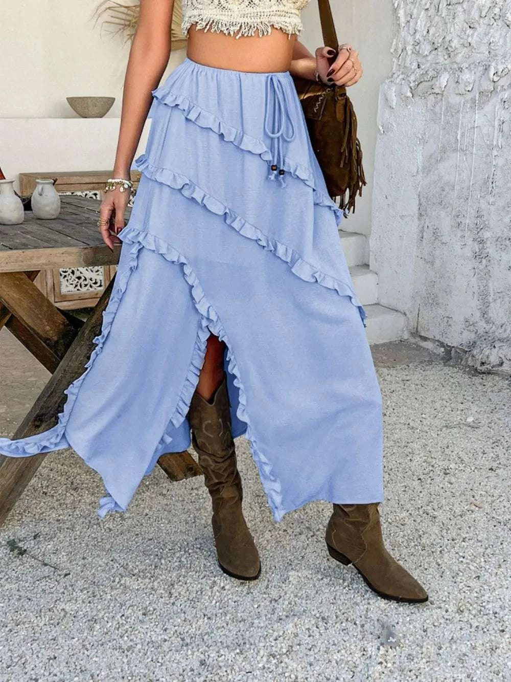 Devine Slit Drawstring Ruffled Skirt WESTCLOSET