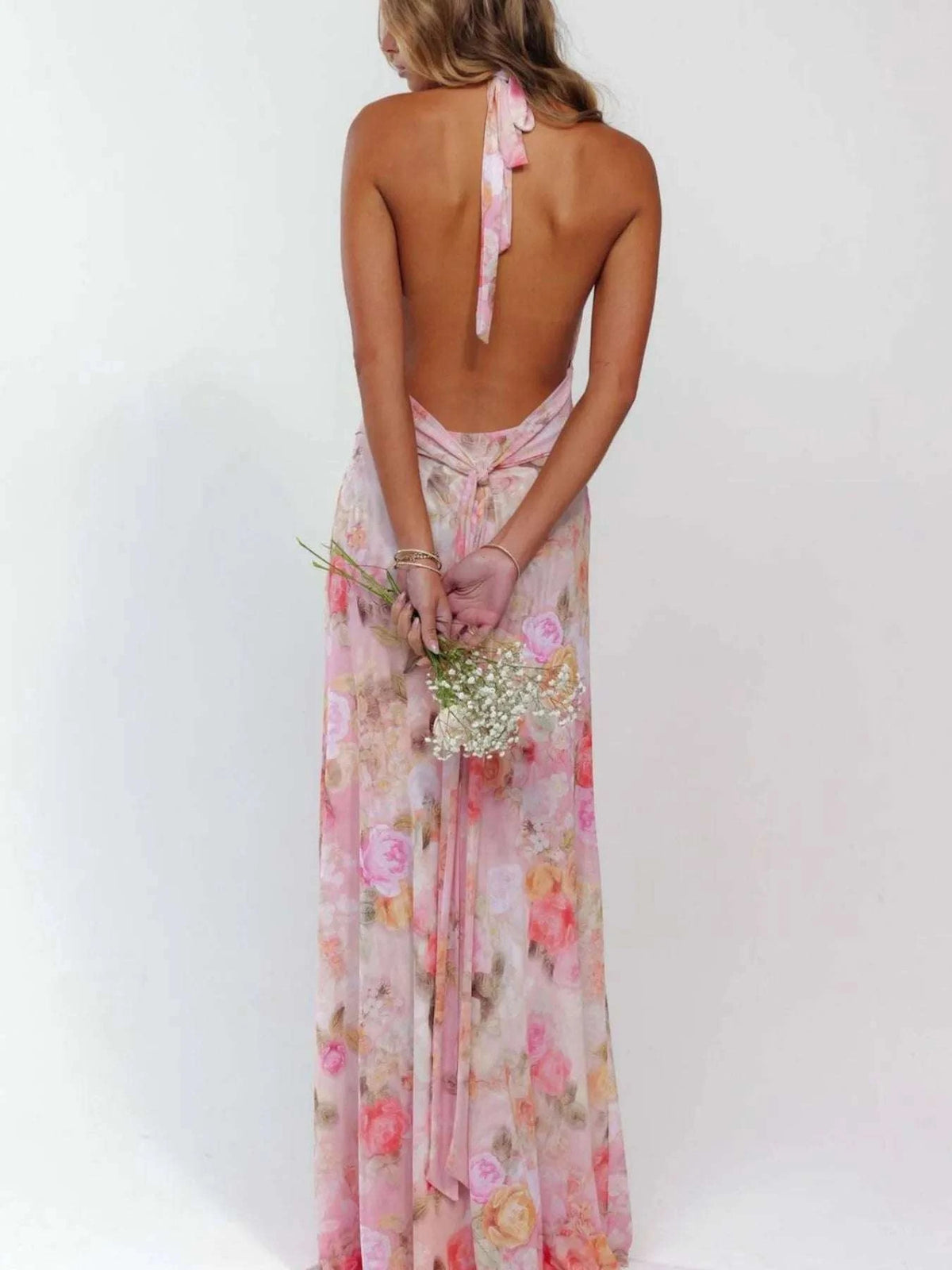 Floral Halter Neck Deep V Maxi Dress WESTCLOSET