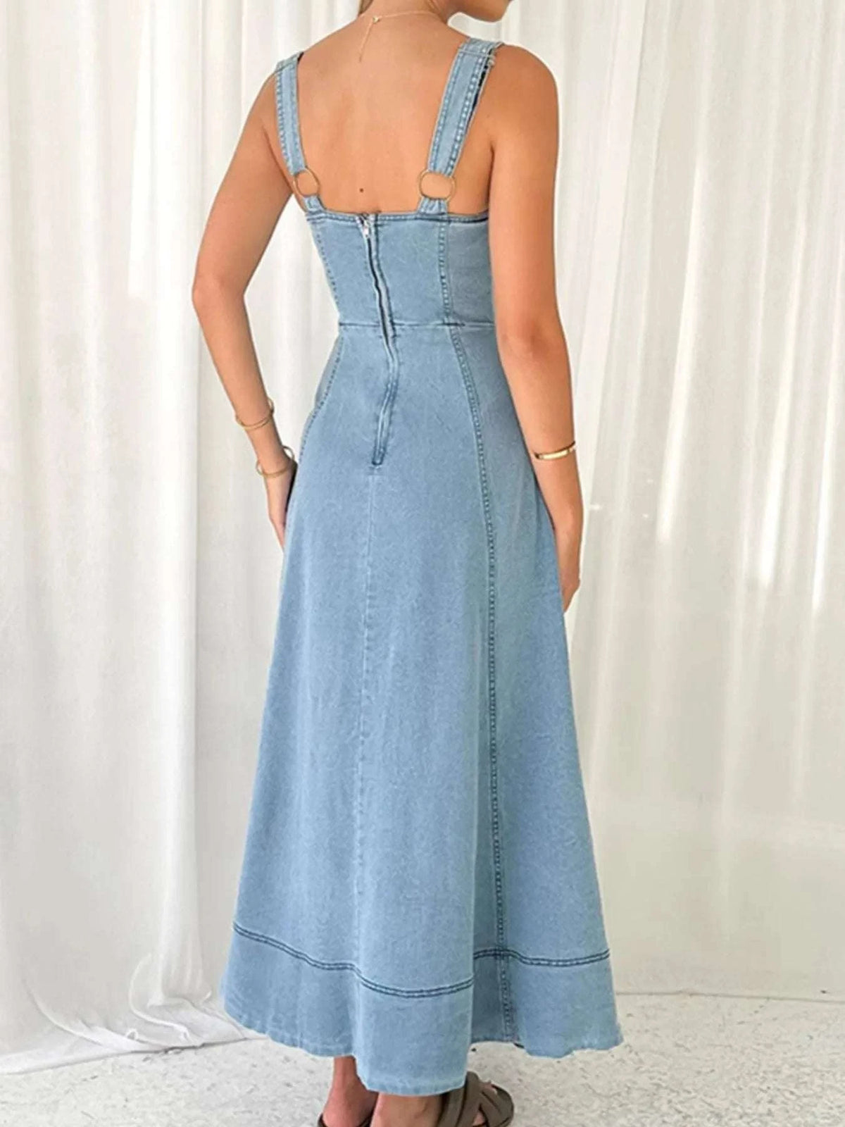Wide Strap Sweetheart Neck Denim Dress WESTCLOSET
