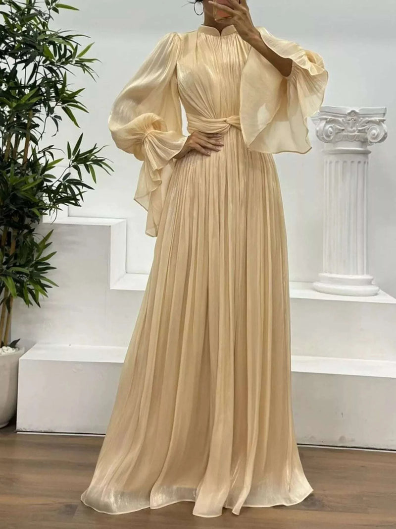 Pleated Mock Neck Long Sleeve Maxi Dress WESTCLOSET