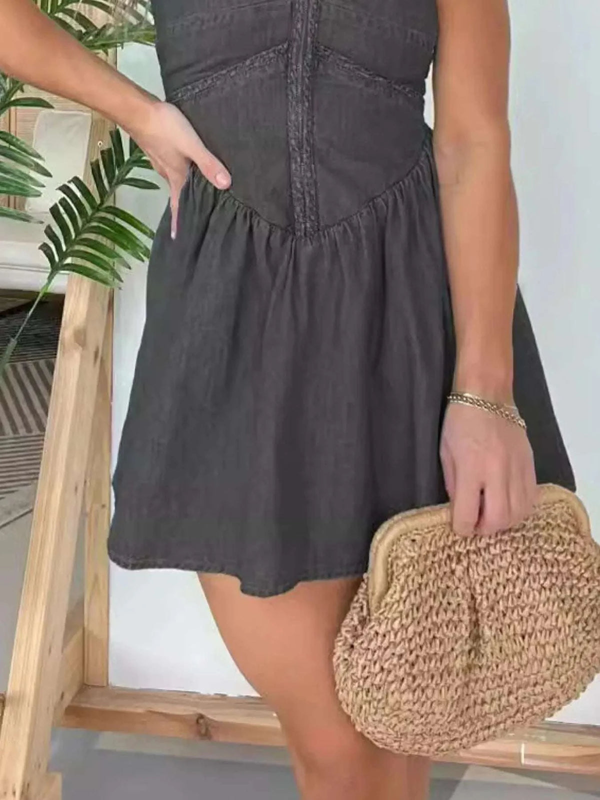 Full Size Lace Up Halter Neck Denim Dress Plus Size WESTCLOSET