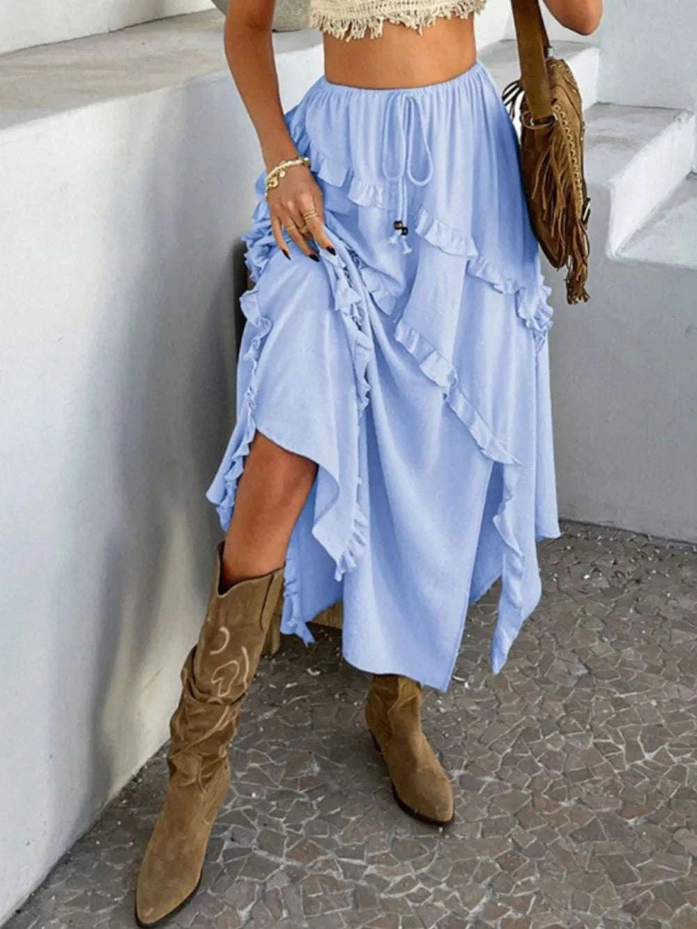 Devine Slit Drawstring Ruffled Skirt WESTCLOSET