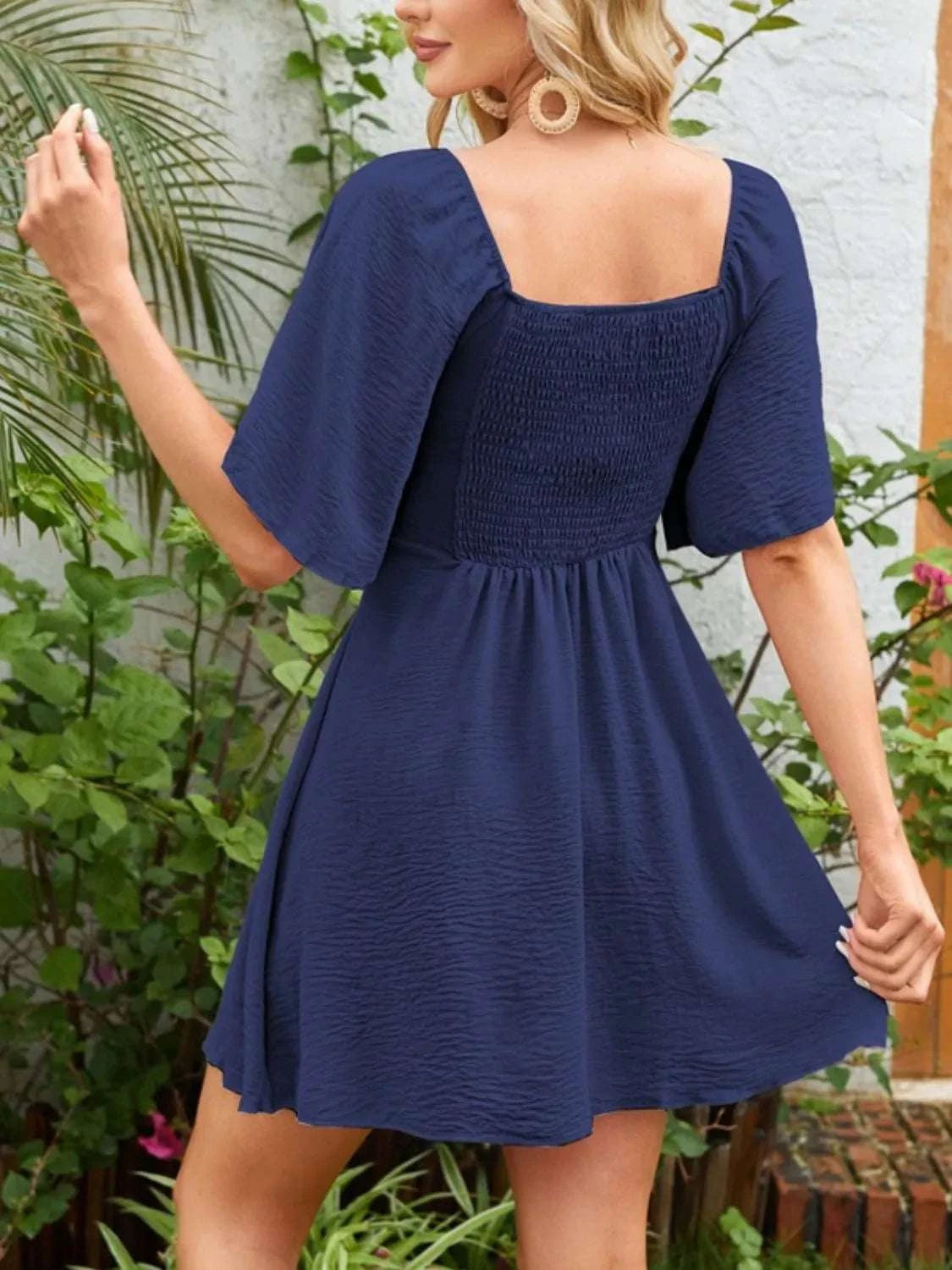 Smocked Back Knotted Flutter Sleeve Dress WESTCLOSET