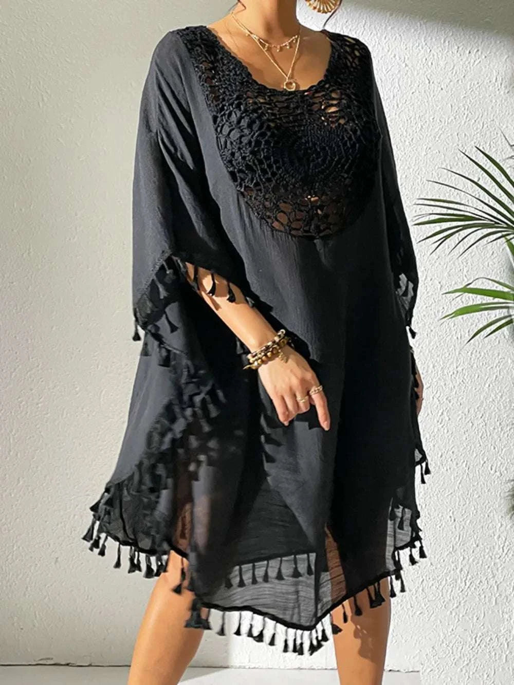 Tassel Cutout Scoop Neck Cover-Up Dress WESTCLOSET