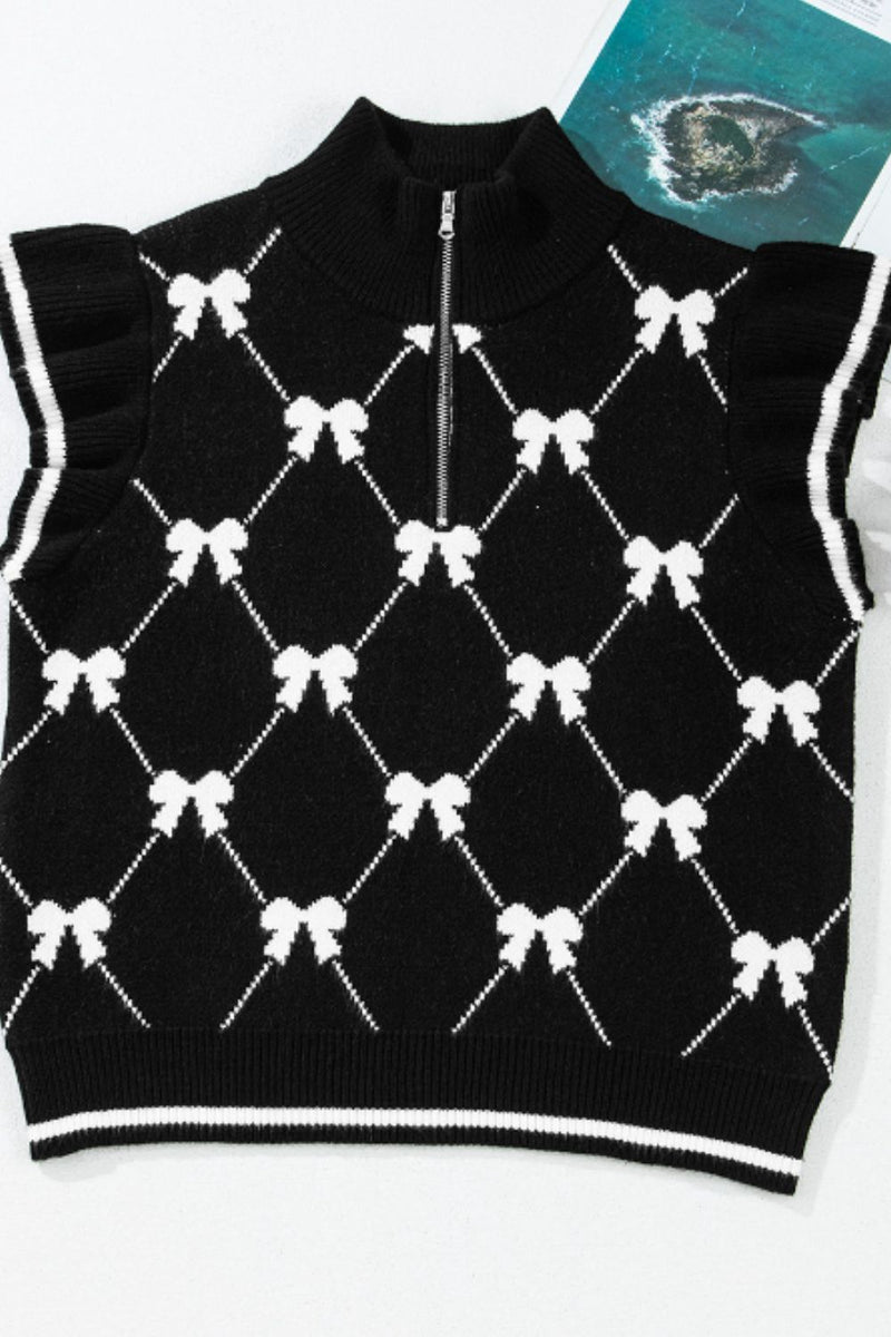 WestCloset Bow Half Zip Sweater Vest 