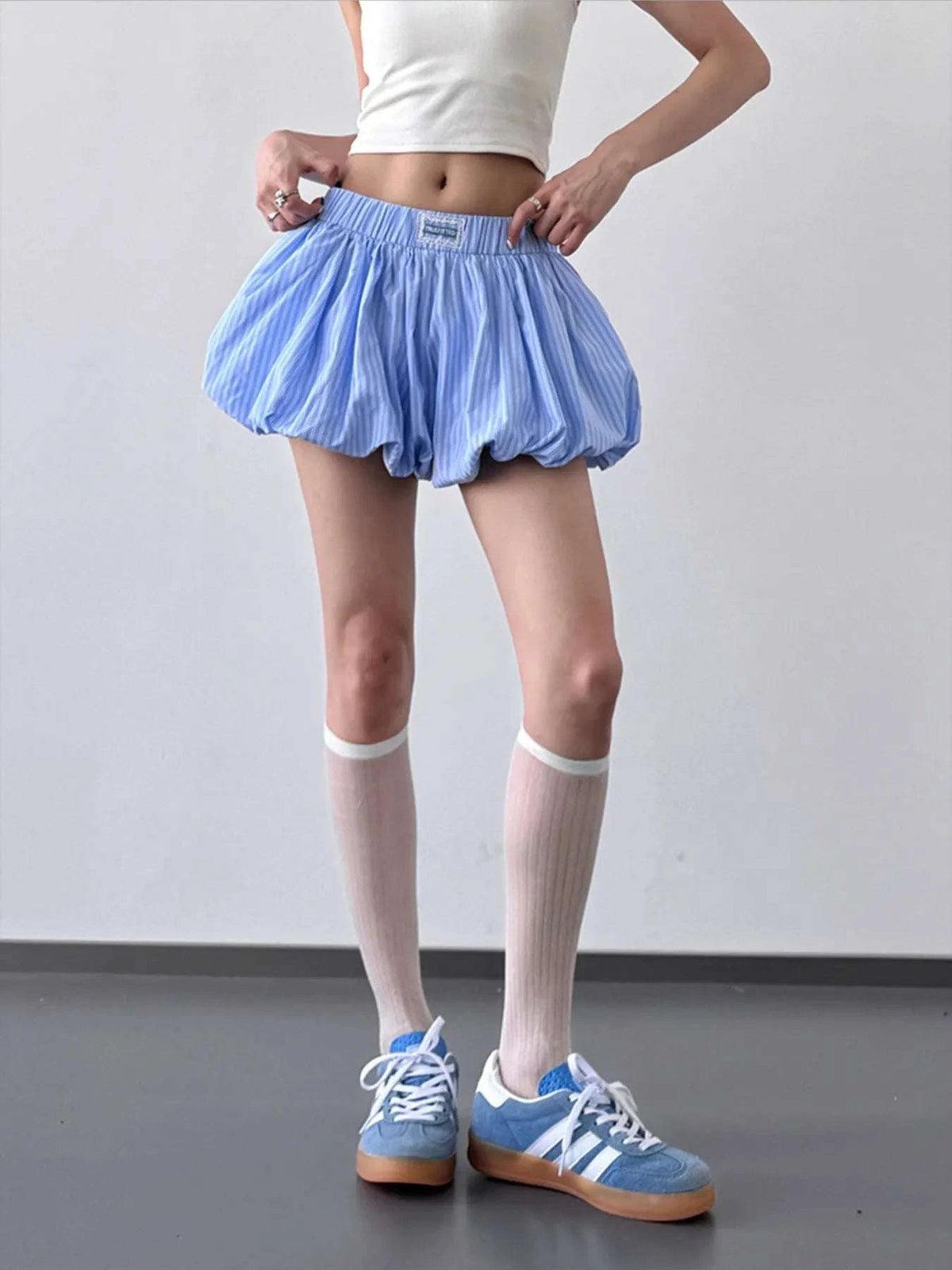 Striped Bubble Hem Casual Shorts WESTCLOSET