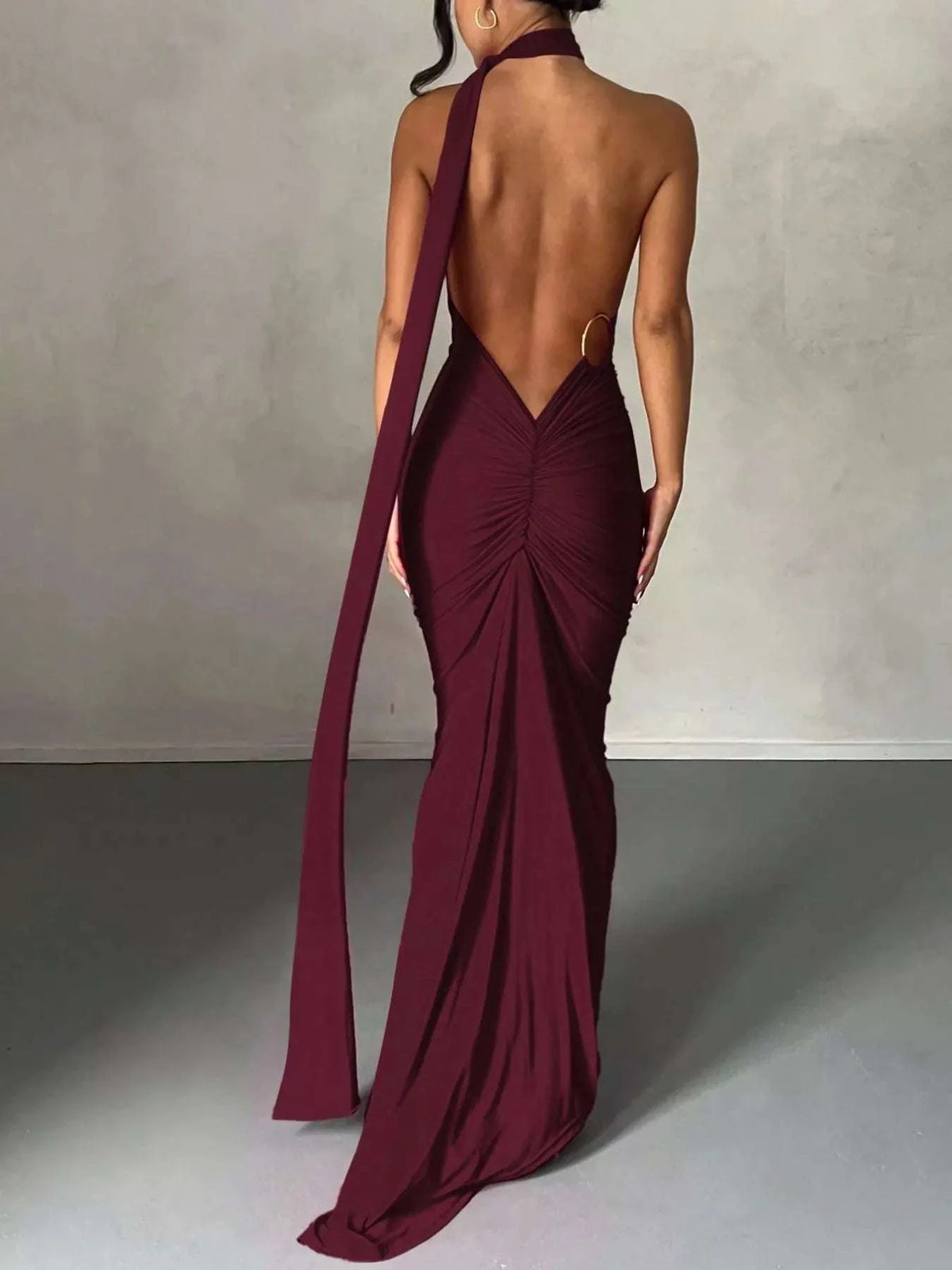 Backless One-Shoulder Ruched Bodycon Maxi Dress WESTCLOSET