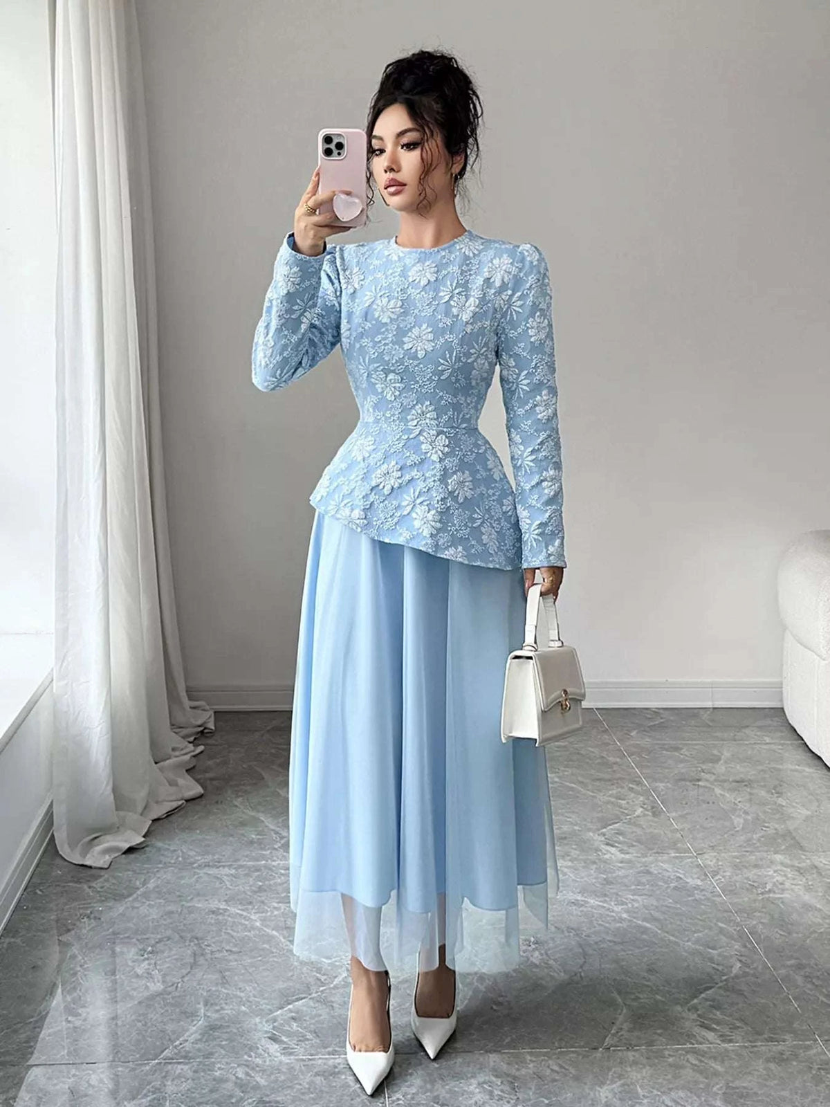 Floral Long Sleeve Tulle Dress WESTCLOSET