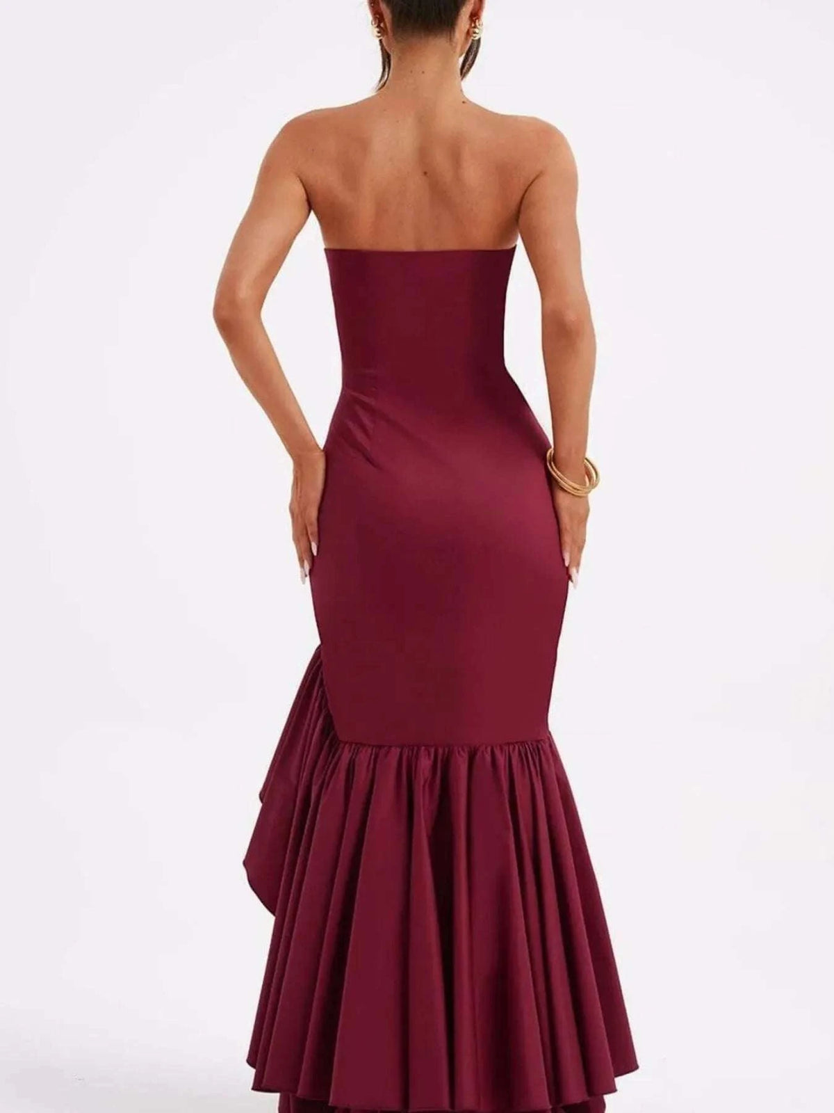 Strapless Ruffle High-Low Bodycon Dress WESTCLOSET