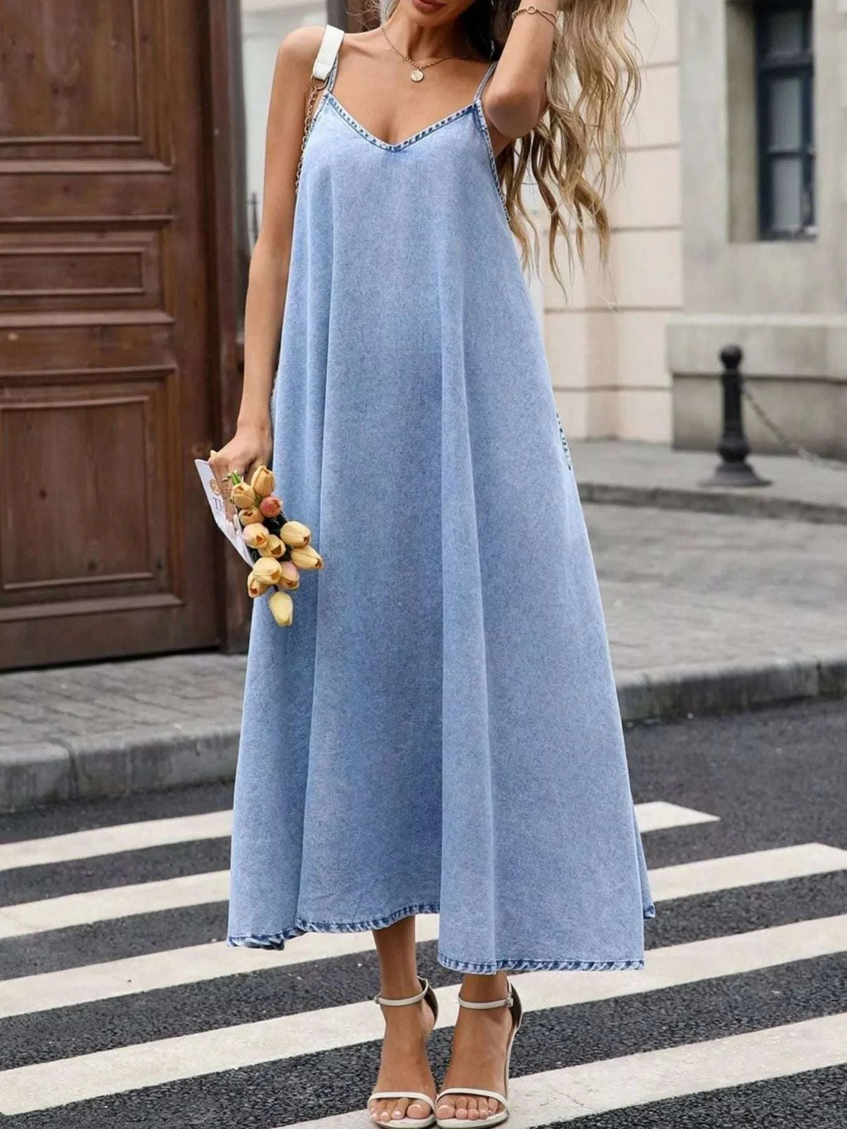 V-Neck Denim Cami Dress WESTCLOSET