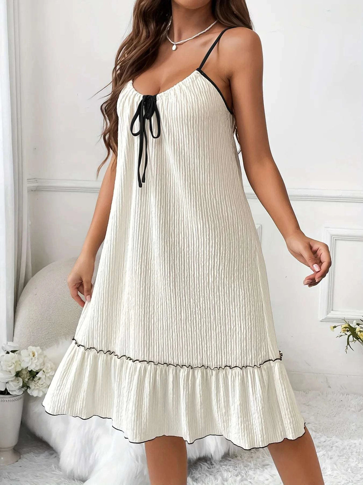 Full Size Tiered Ruffled Lounge Dress with Contrast Trim Plus Size WESTCLOSET