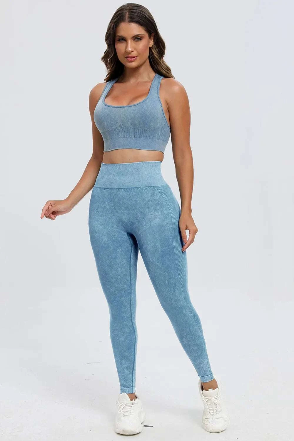 3 Piece Washed Square Neck Wide Strap Active Set WESTCLOSET