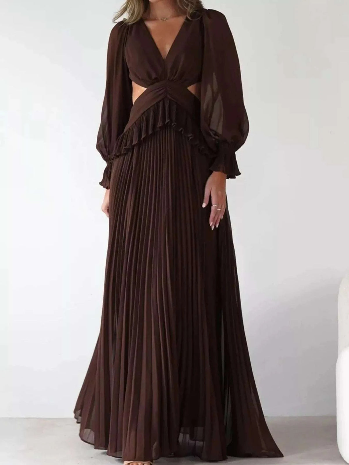 Backless Pleated Long Sleeve Maxi Dress WESTCLOSET