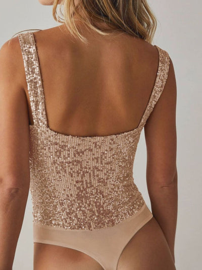 WestCloset Sequin Wide Strap Bodysuit 