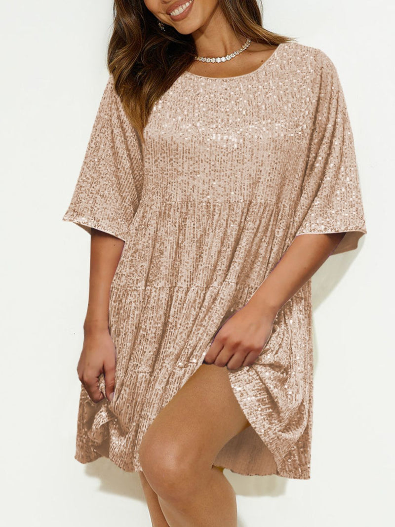 WestCloset Sequin Round Neck Half Sleeve Mini Dress 