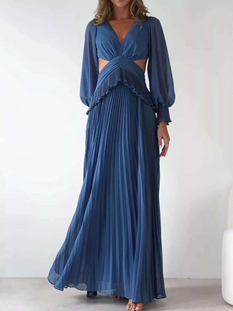 Backless Pleated Long Sleeve Maxi Dress WESTCLOSET