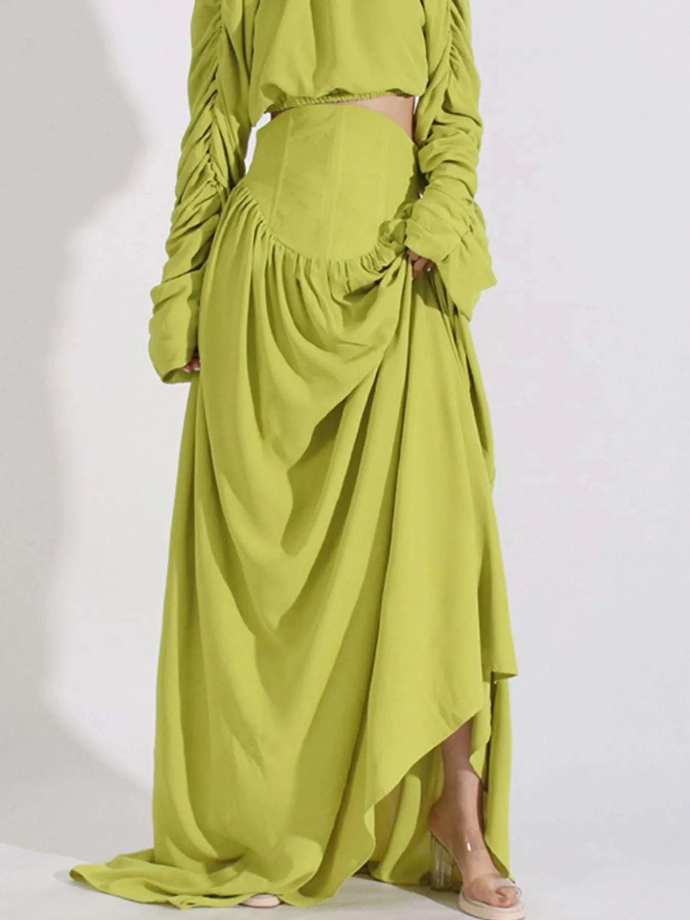Ruched Long Sleeve Top and High Waist Skirt Set WESTCLOSET