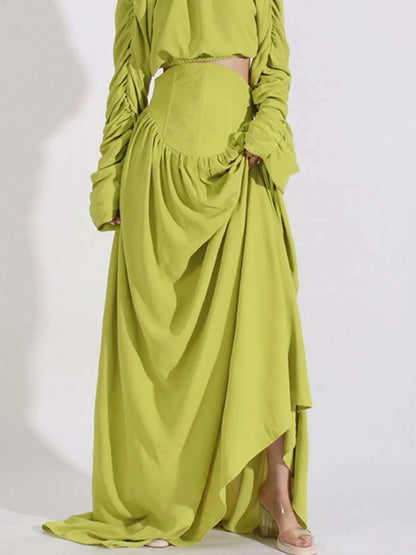 Ruched Long Sleeve Top and High Waist Skirt Set WESTCLOSET