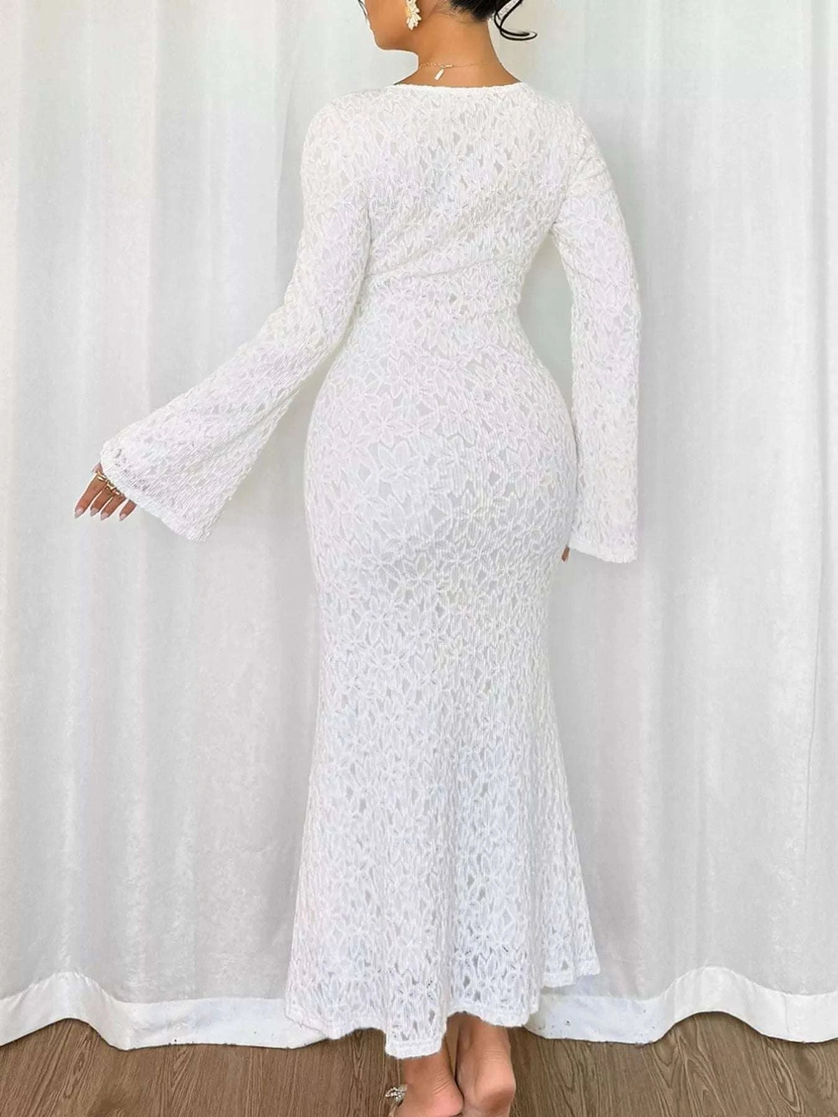 Lace Round Neck Flare Sleeve Dress WESTCLOSET