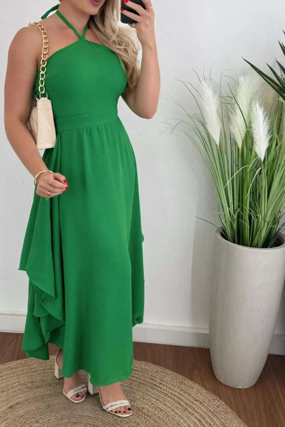 Smocked Printed Halter Neck Dress WESTCLOSET