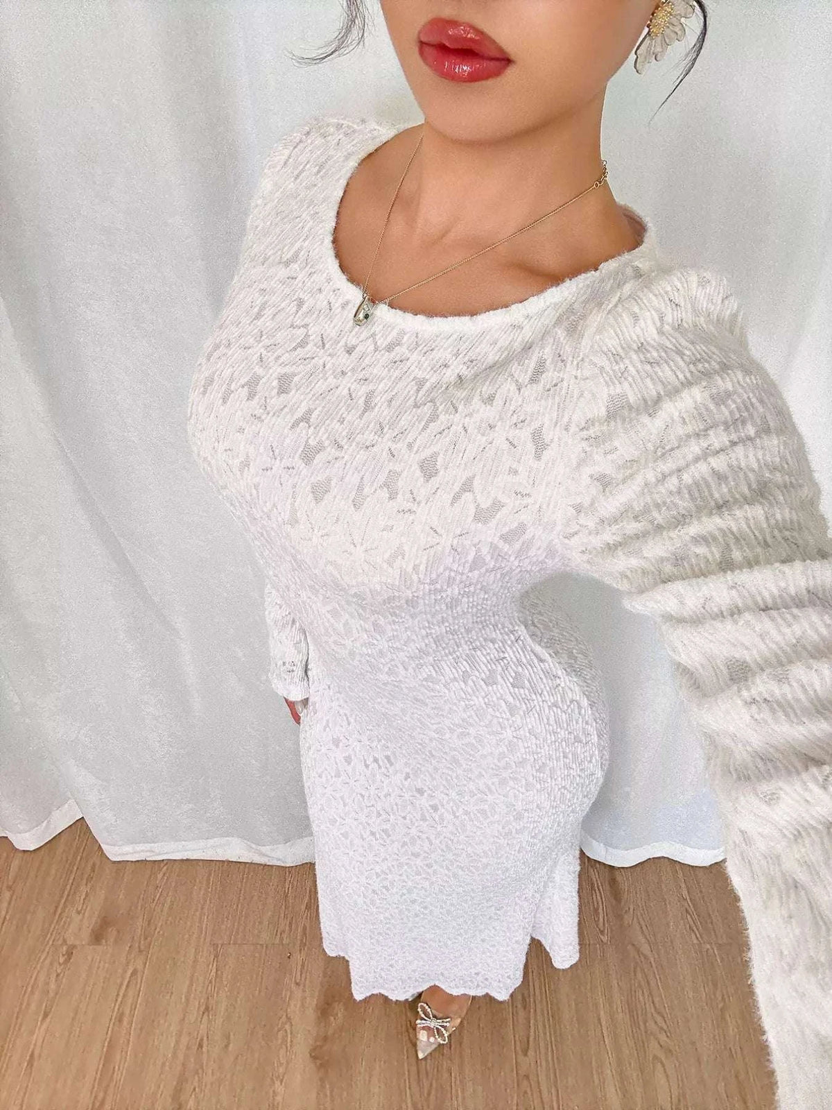 Lace Round Neck Flare Sleeve Dress WESTCLOSET