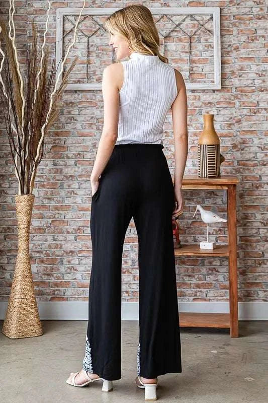 Heimish Full Size Solid Damask Casual Pants Plus Size WESTCLOSET