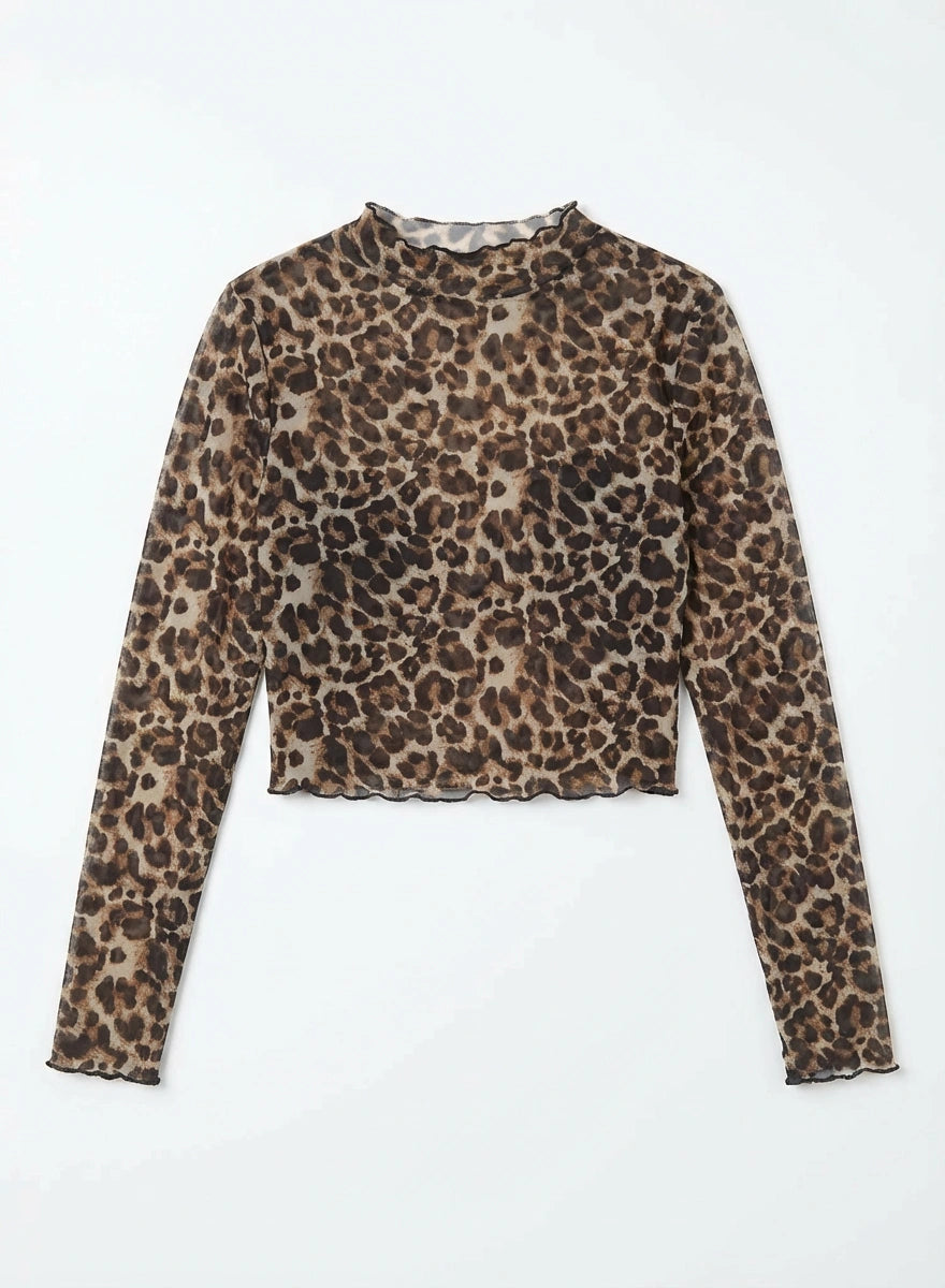 Leopard print sheer top women close-up detail