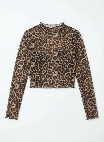 Leopard print sheer top women close-up detail