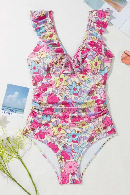 Removable padded floral one piece swimwear women