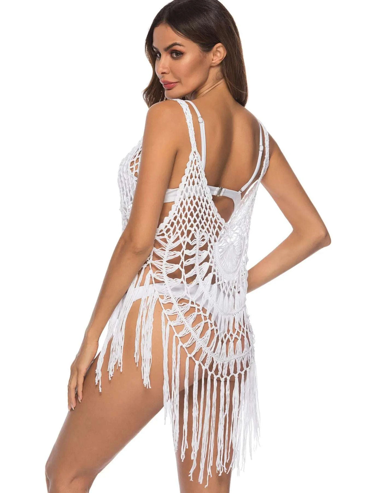 Poolside crochet fringe cover up outfit