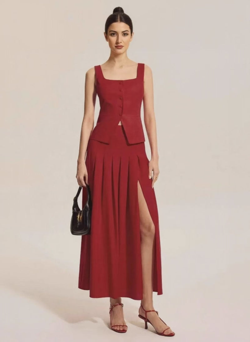 Burgundy two piece skirt set for women by WestCloset