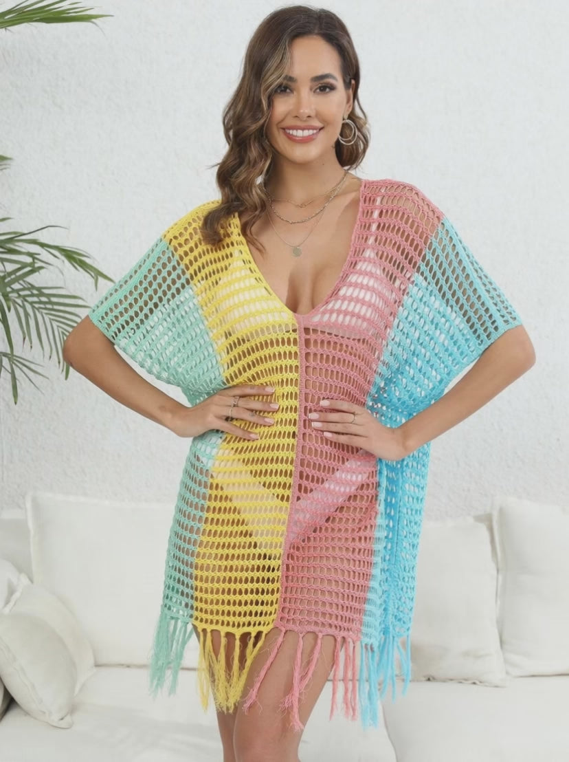 Color block scoop neck swim cover up women