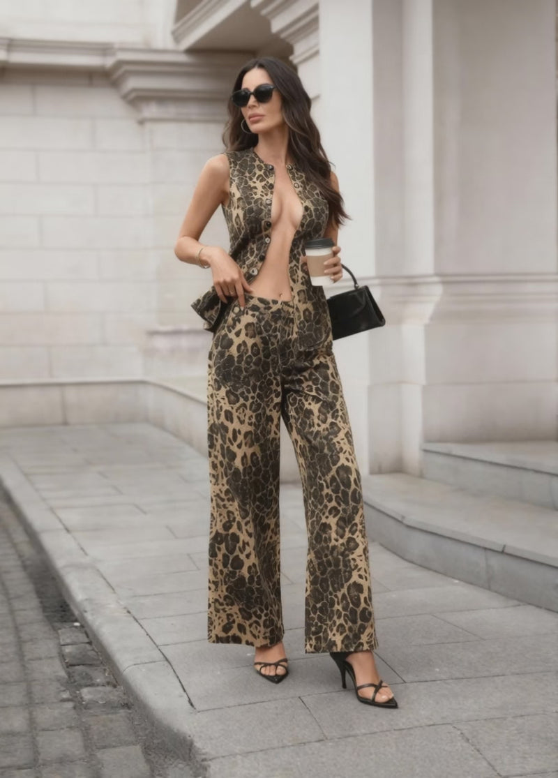 Button up denim co ord set with pockets for women