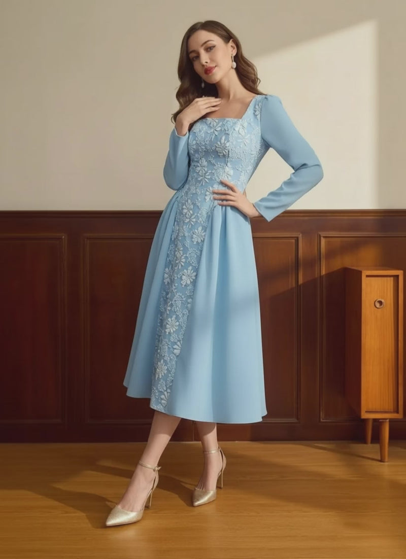 Pastel blue floral dress for women by WestCloset