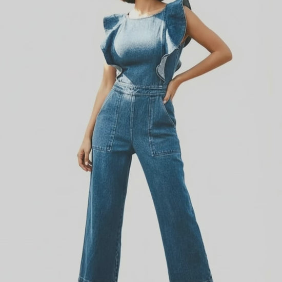 Sleeveless denim jumpsuit for women casual wear