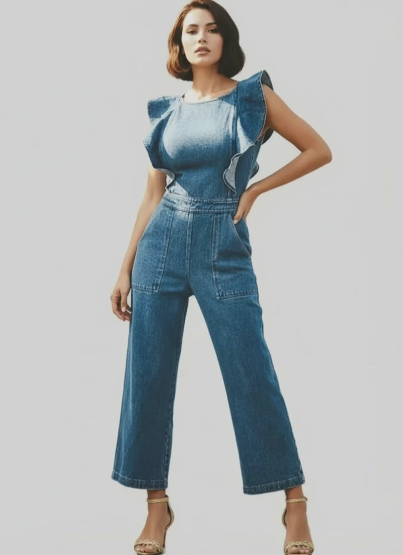 Sleeveless denim jumpsuit for women casual wear