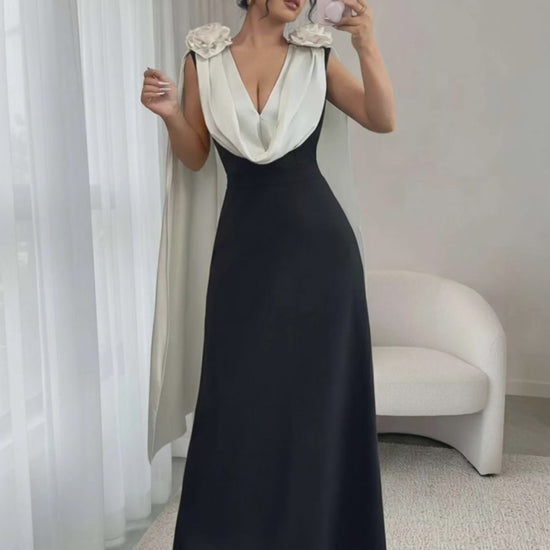 Two tone maxi dress with floral applique detail