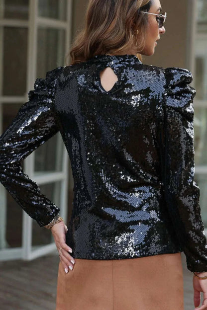 Puff sleeve sequin blouse women party wear