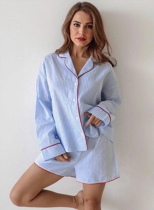 striped button up lounge set for women by WestCloset