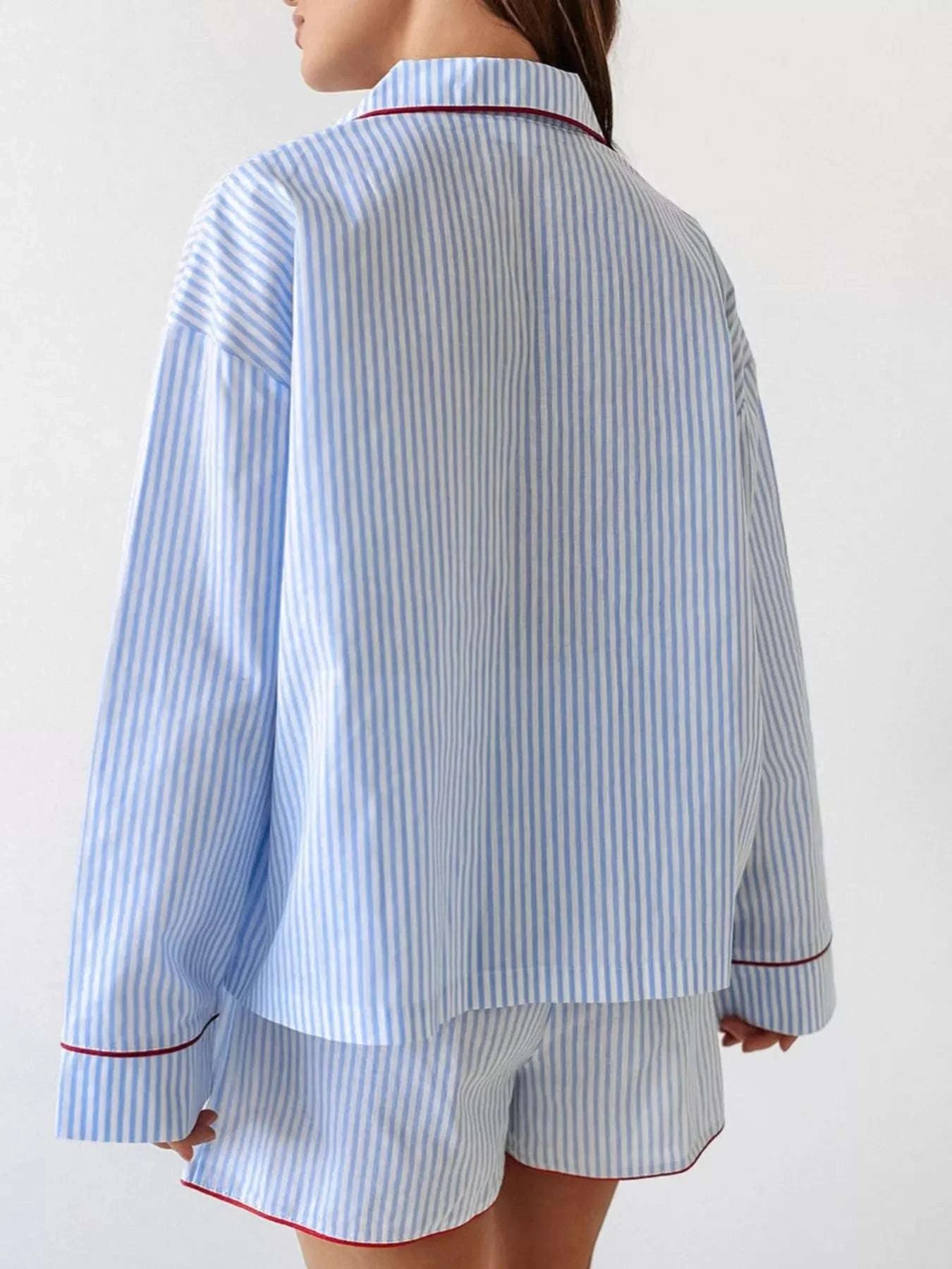 striped women lounge wear set back view