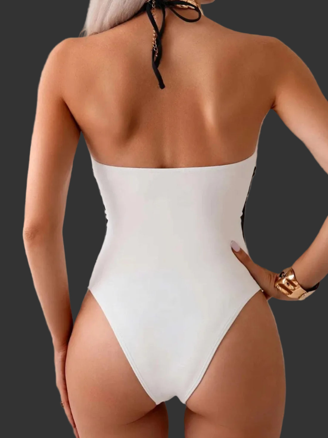 Women halter neck swimwear with cutout design