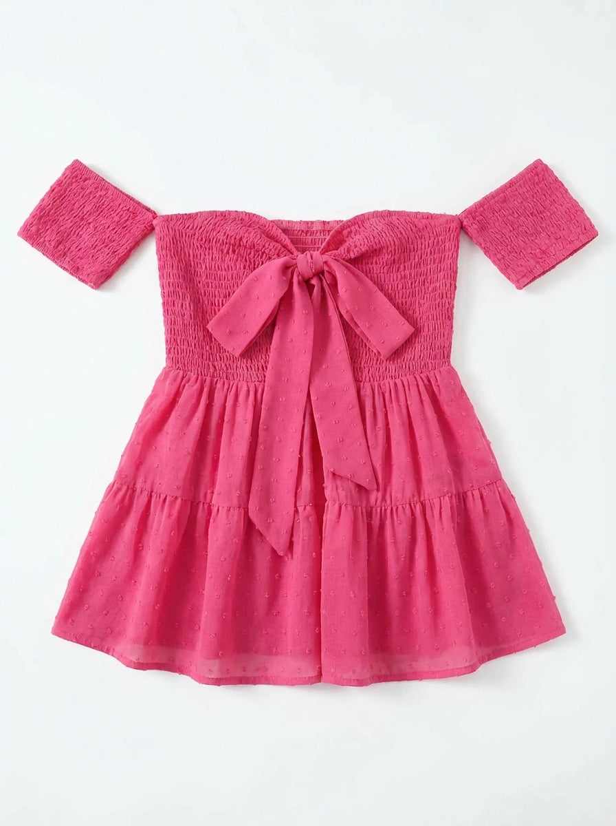 Women off shoulder smocked blouse front view